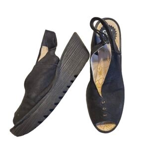 Fly London Size 39 Peep Toe Wedge Slingback Shoes